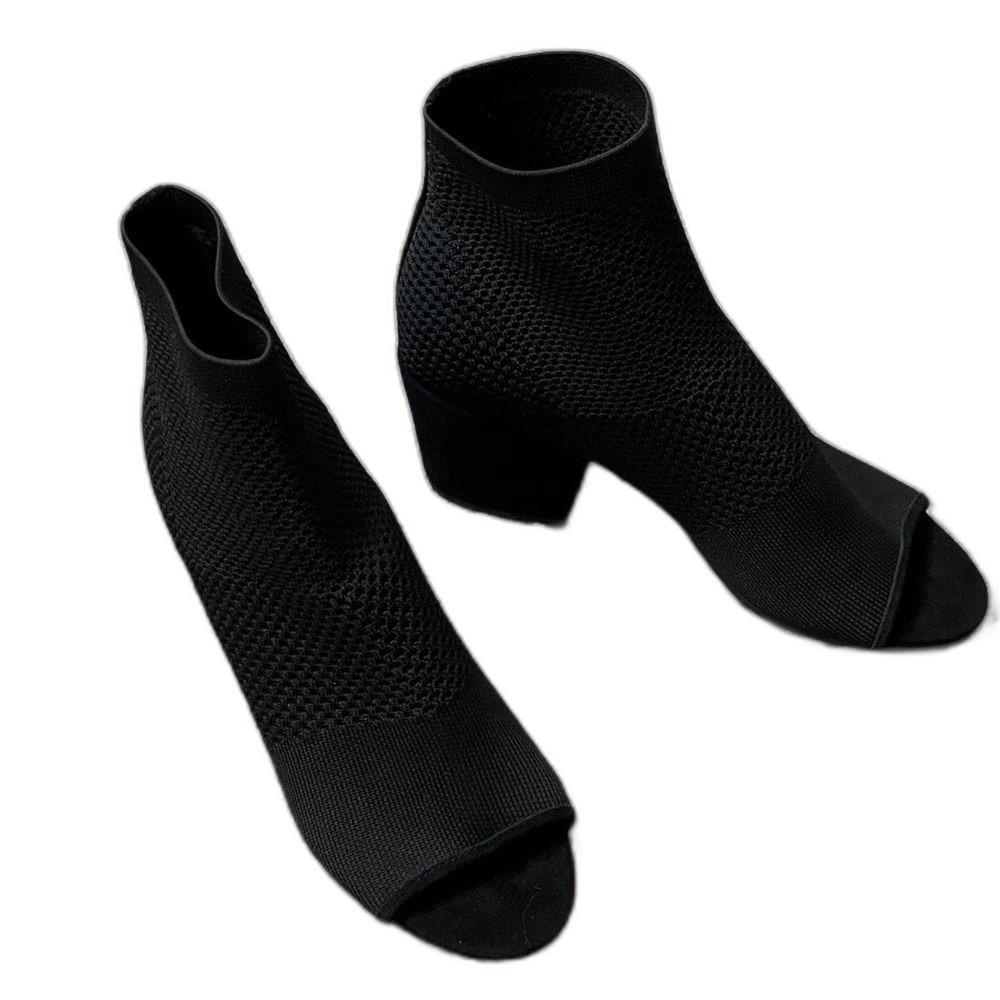 Eileen Fisher Croft Stretch Knit Black Peep Toe Ankle Boots Size 8 EUC